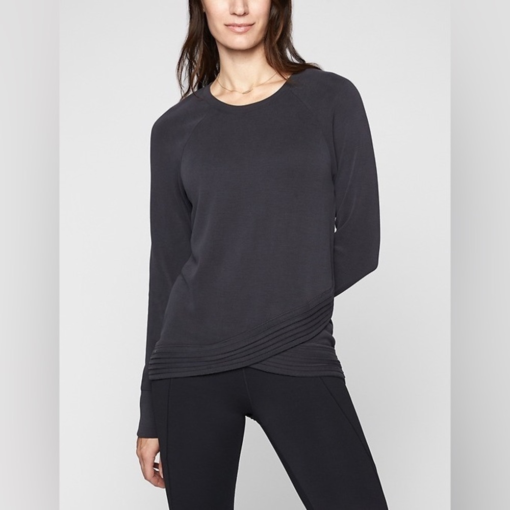 Athleta Serenity Criss Cross  Sweatshirt Crewneck Top Large Midnight Navy